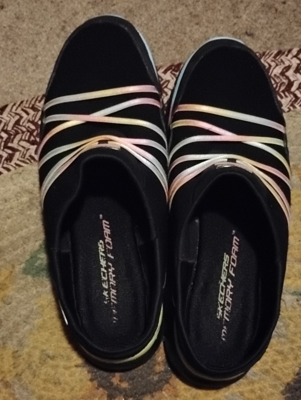 Skechers Wide Fit Memory Foam Ribbon Slip-on Mules 👟👞 Sz 9.5